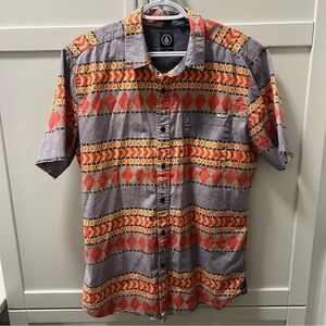 Vintage VOLCOM Men's Button Up Shirt | Pocket Logo | Geometric Stripes | Size XL